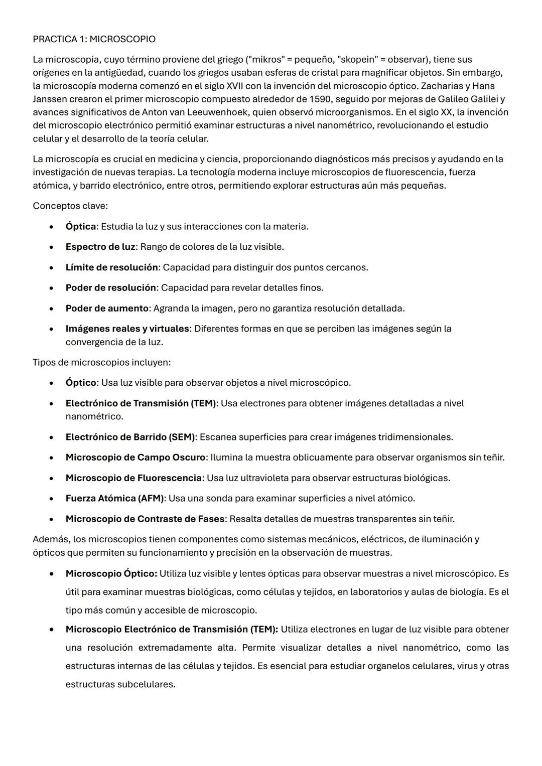 # PRACTICA 1: MICROSCOPIO
La microscopía, cuyo término proviene del griego ("mikros" = pequeño, "skopein" = observar), tiene sus
orígenes e