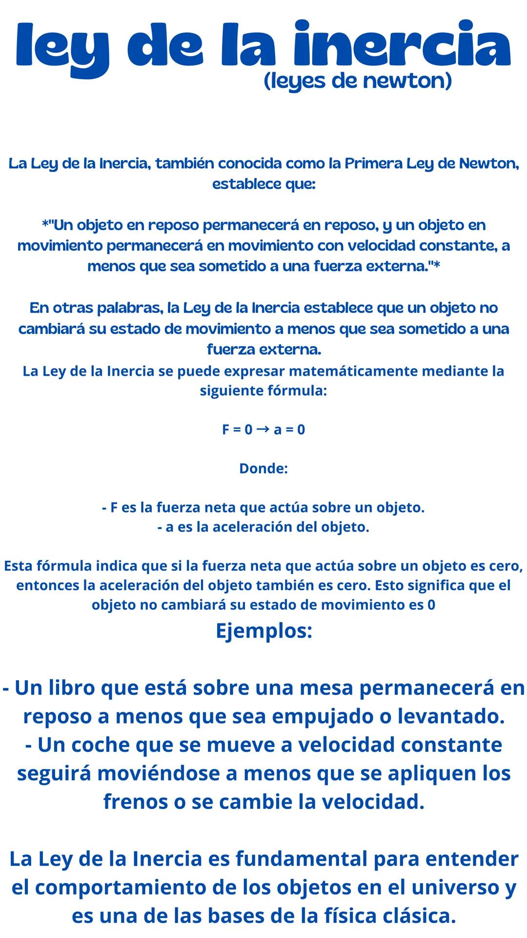 ley de la inercia
(leyes de newton)
-
La Ley de la Inercia, también conocida como la Primera Ley de Newton,
establece que:
*"Un objeto en re