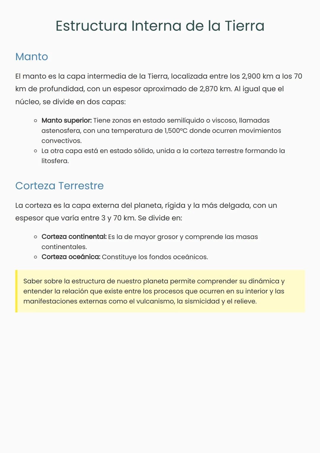 # Estructura Interna de la Tierra
## Manto
El manto es la capa intermedia de la Tierra, localizada entre los 2,900 km a los 70
km de profu