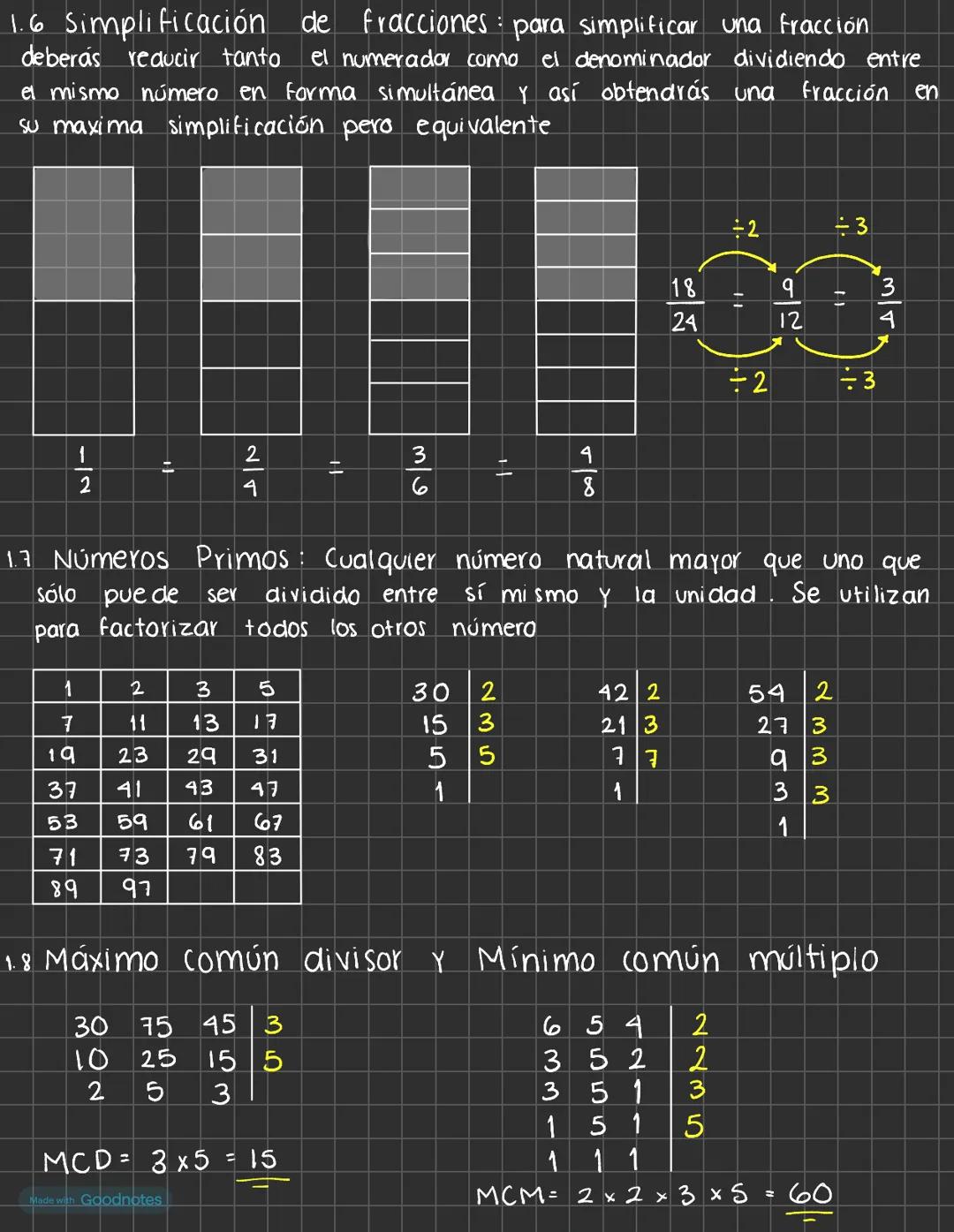 # 1.6 Simplificación de fracciones para simplificar una fracción
deberás reducir tanto el numerador como el denominador dividiendo entre
el