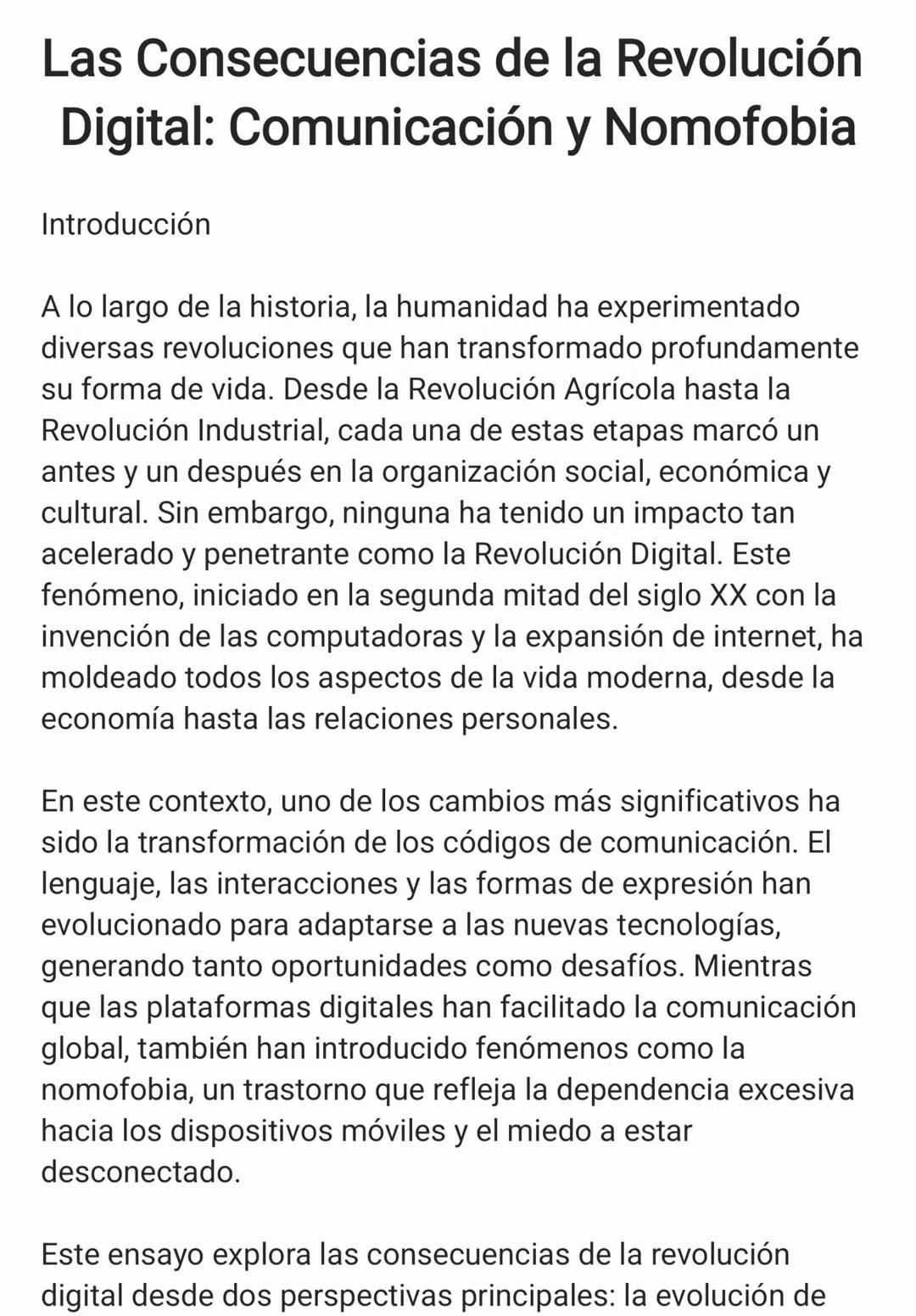 # Las Consecuencias de la Revolución
Digital: Comunicación y Nomofobia
Introducción
A lo largo de la historia, la humanidad ha experimenta