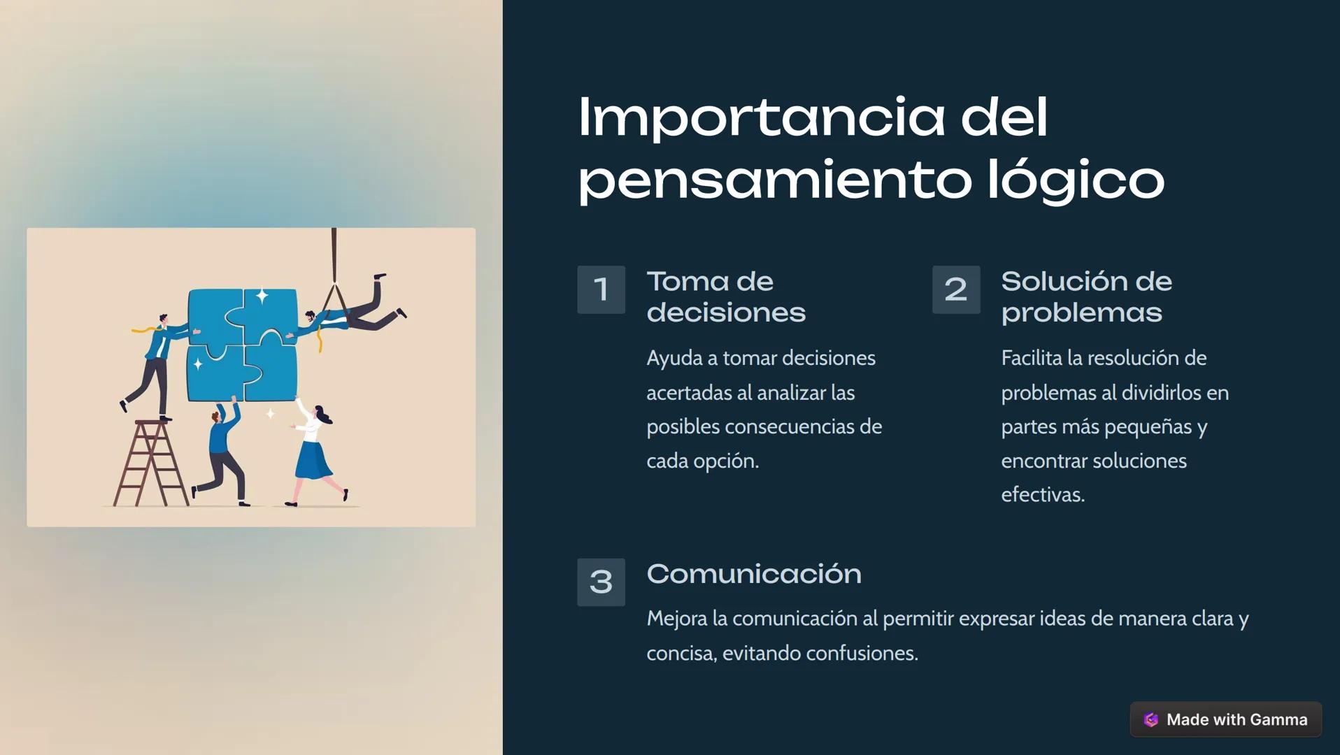 Pensamiento
Lógico
El pensamiento lógico es una habilidad fundamental. Permite analizar
información de manera estructurada, identificar patr