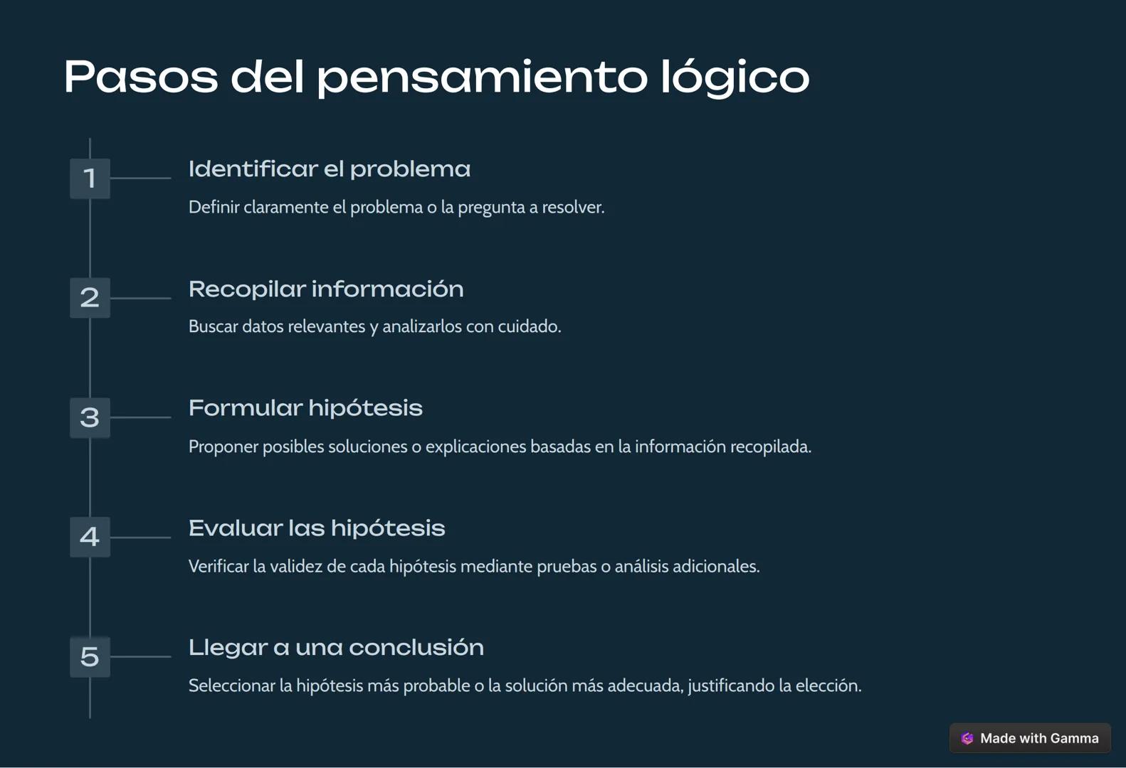 Pensamiento
Lógico
El pensamiento lógico es una habilidad fundamental. Permite analizar
información de manera estructurada, identificar patr