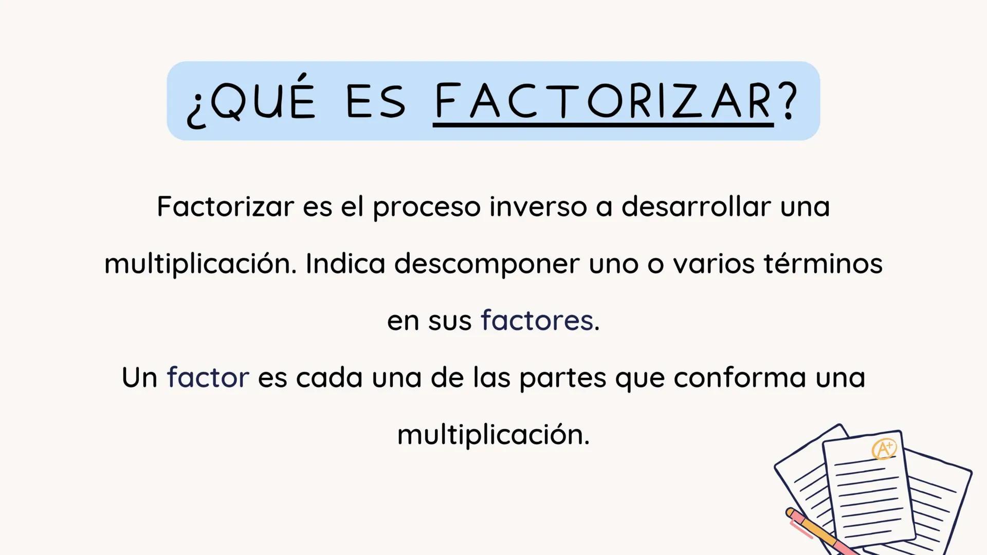ויויוי
FACTORIZACIÓN
POR FACTOR COMÚN
@ximenapre_nuoux
ויויויב
ויויו
Lיויויויוי ¿QUÉ ES FACTORIZAR?
Factorizar es el proceso inverso a desar
