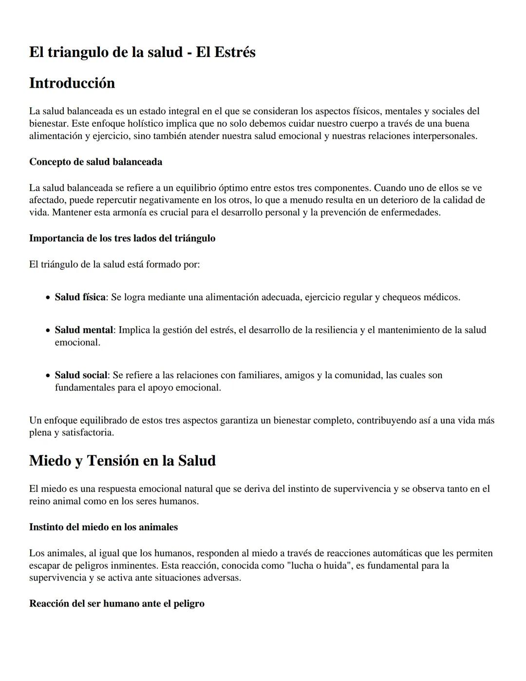 # El triangulo de la salud - El Estrés
Introducción
La salud balanceada es un estado integral en el que se consideran los aspectos físicos