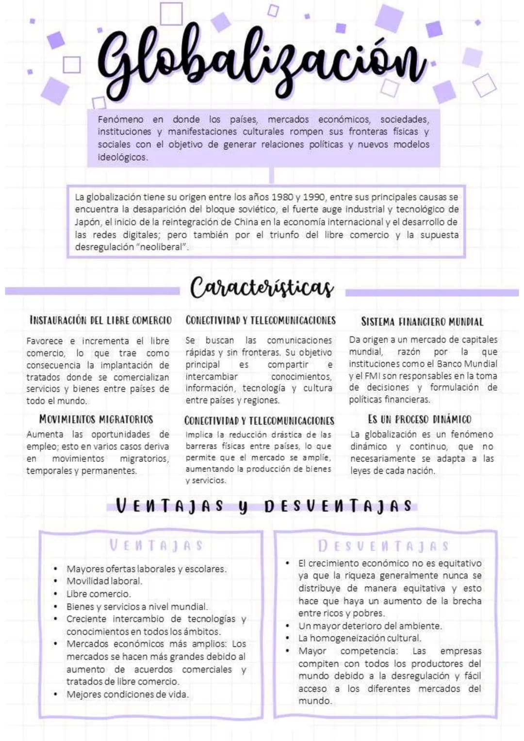 # Globalización
Fenómeno en donde los países, mercados económicos, sociedades,
instituciones y manifestaciones culturales rompen sus fronte