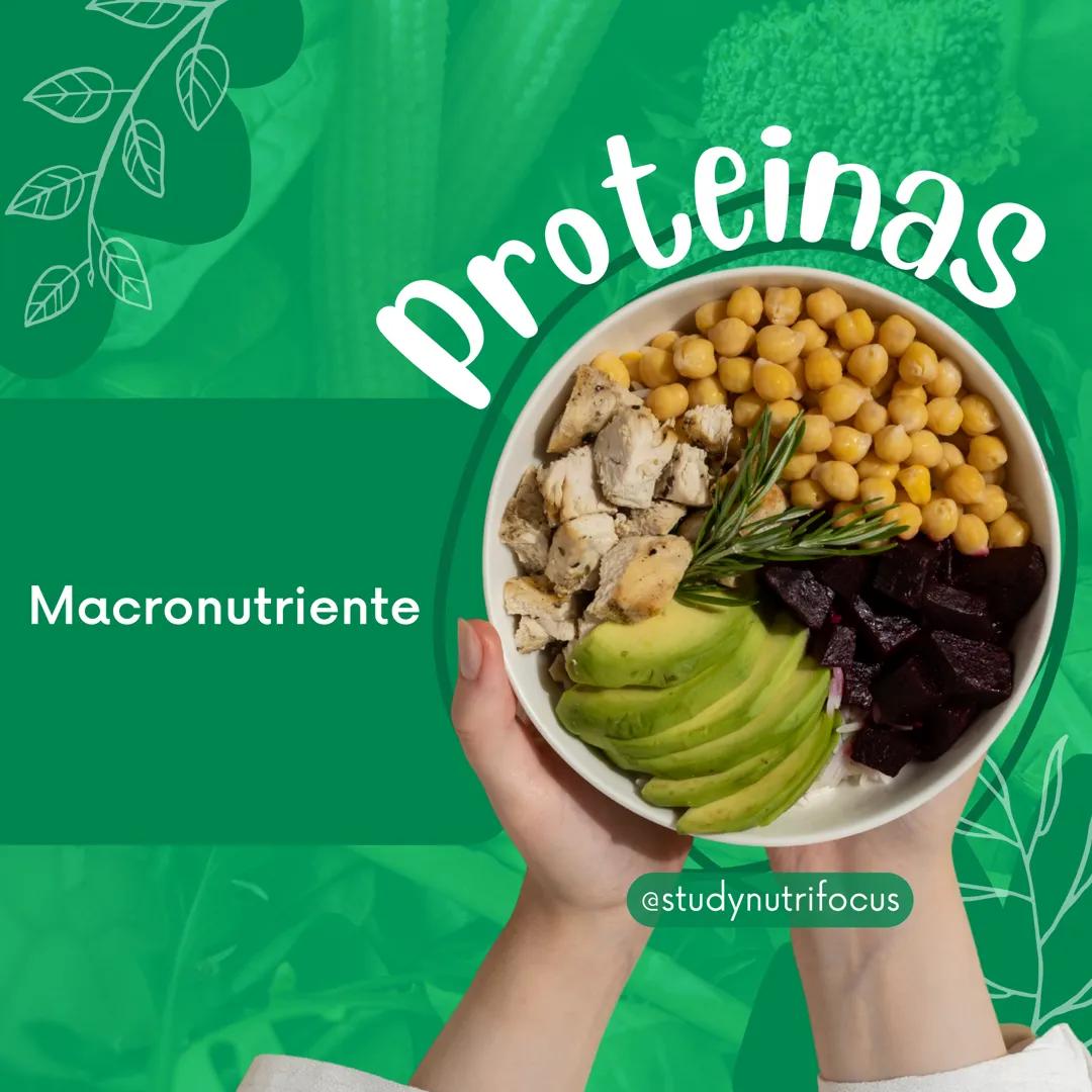 # Proteinas
Macronutriente
@studynutrifocus Las proteínas son moléculas únicas con
nitrógeno, formadas por aminoácidos
que contienen nitró