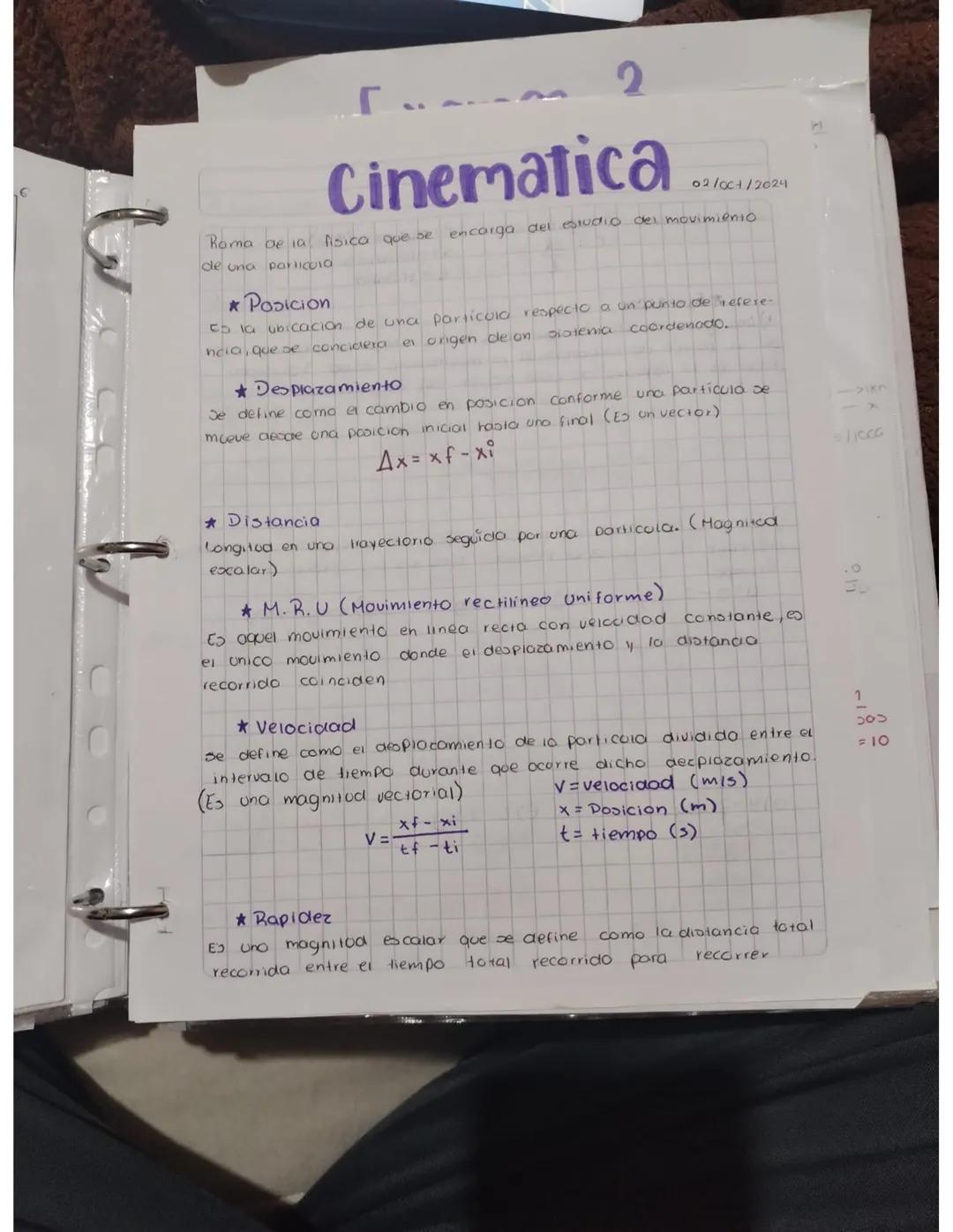 2
# Cinematica
۳۱
02/001/2024
Rama de la fisica que se encarga del estudio del movimiento
de una partiCUIO
* Posicion
Es la ubicación de un