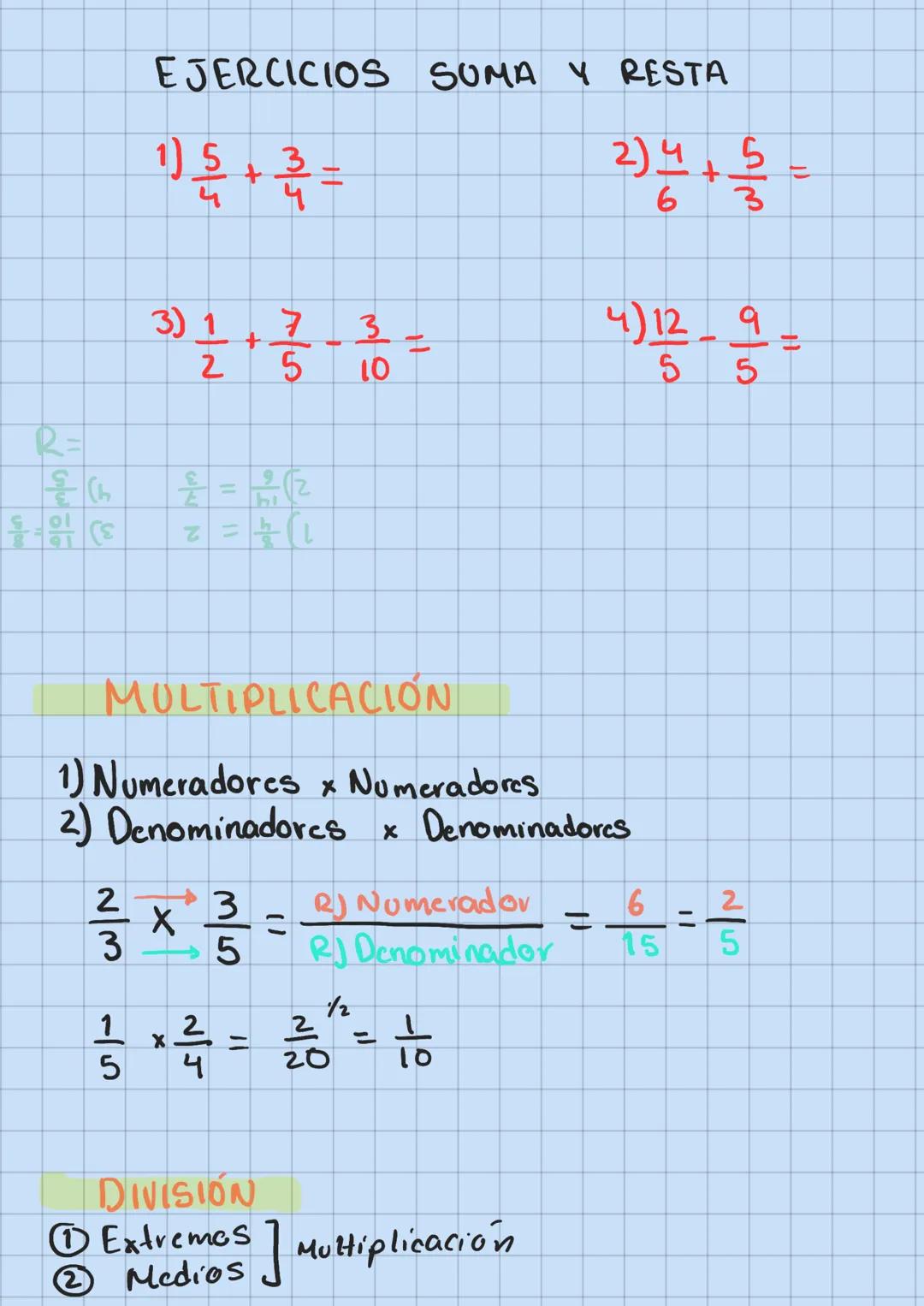 FRACCIONES BÁSICO
SUMA
1) Mismo denominador
$
\frac{1}{6} + \frac{2}{6} = \frac{3}{6} \text{ Simplifica } = \frac{1}{3}
$
Mitad
2) Diferen