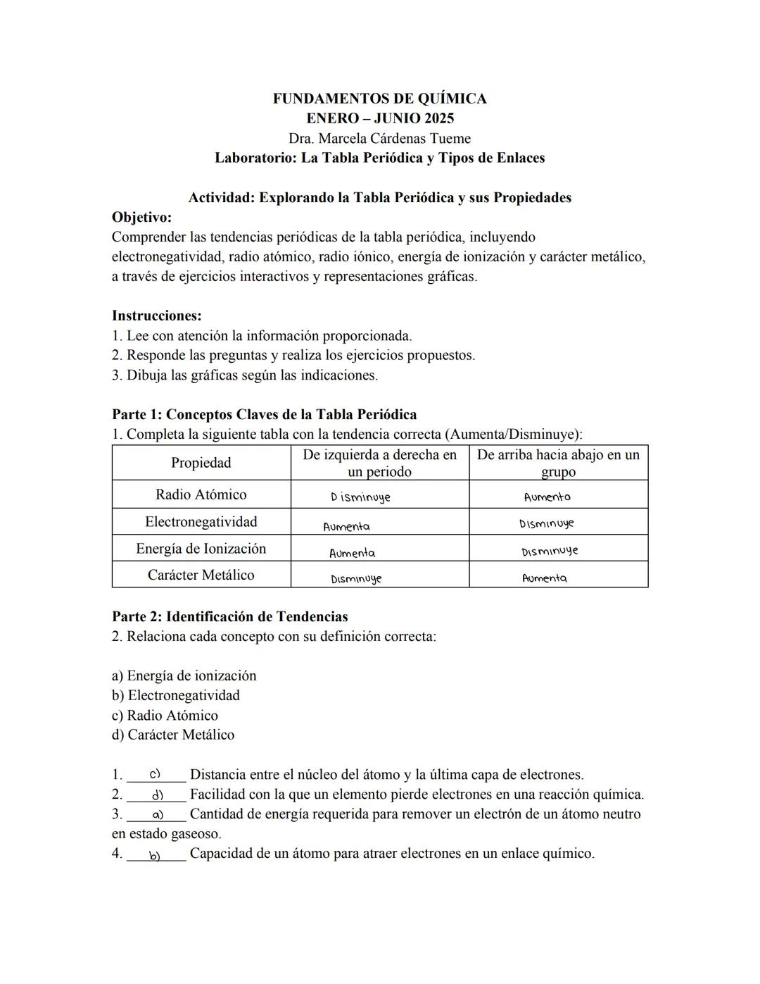 # FUNDAMENTOS DE QUÍMICA
ENERO-JUNIO 2025
Dra. Marcela Cárdenas Tueme
Laboratorio: La Tabla Periódica y Tipos de Enlaces
Actividad: Explora