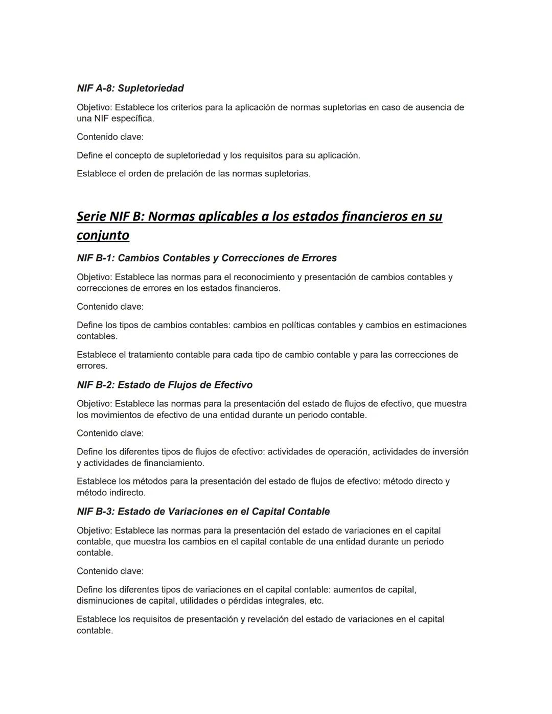 # RESUMEN DE LAS NORMAS DE INFORMACIÓN FINANCIERA.
## Serie NIF A: Marco conceptual
### NIF A-1: Estructura de las Normas de Información F