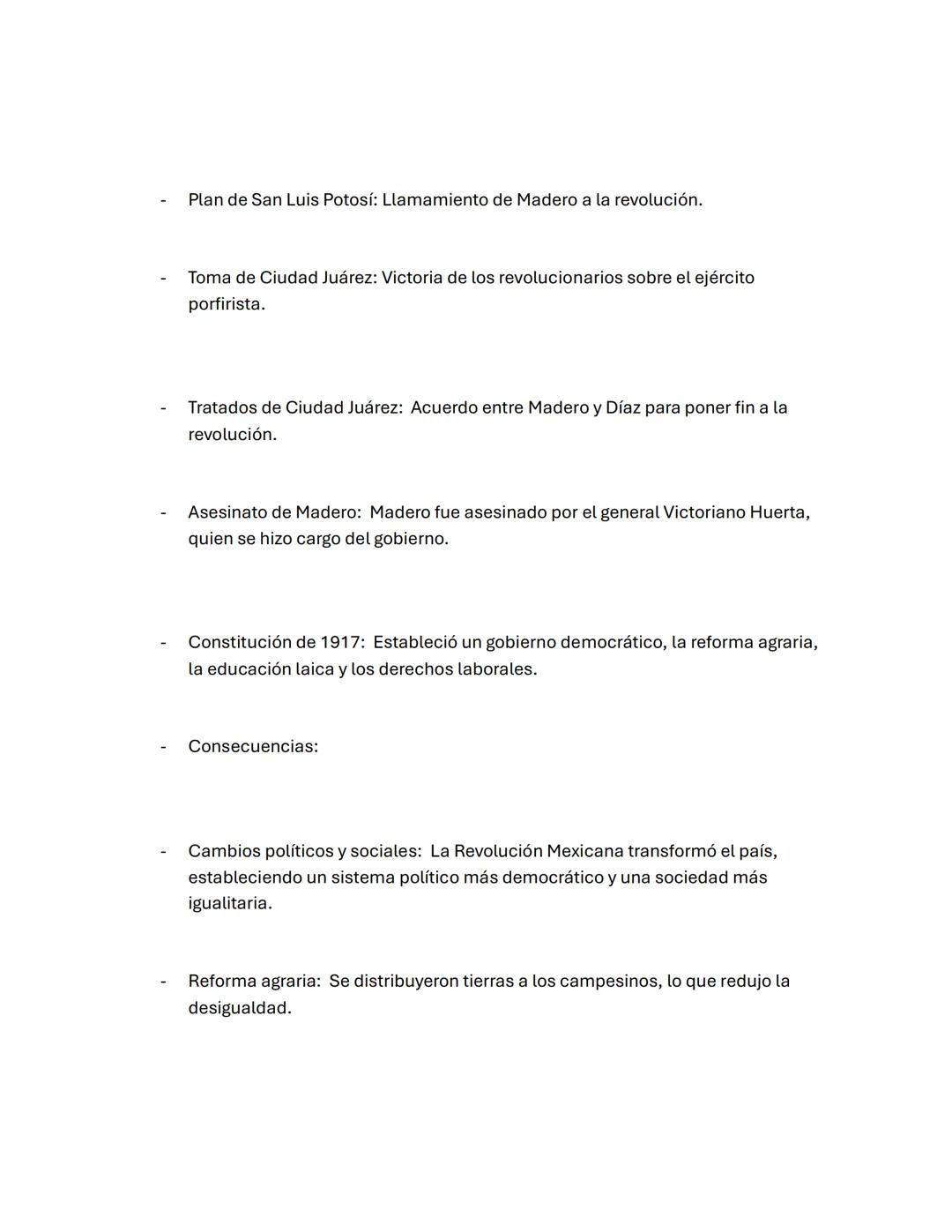 La Revolución Mexicana fue un conflicto armado que tuvo lugar en México de 1910 a
1920.
- Causas:
- Dictadura de Porfirio Díaz: Su gobiern
