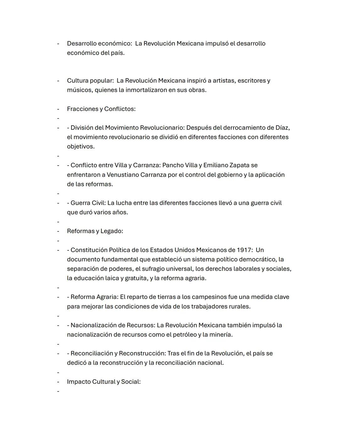 La Revolución Mexicana fue un conflicto armado que tuvo lugar en México de 1910 a
1920.
- Causas:
- Dictadura de Porfirio Díaz: Su gobiern