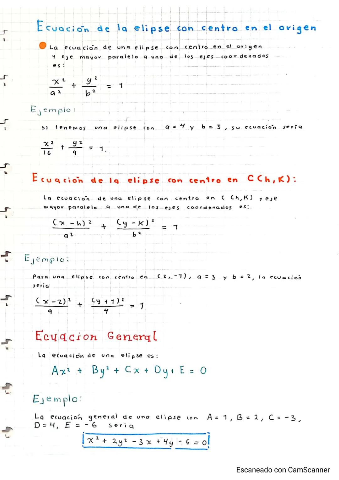 --- OCR Start ---
ہو
تر
ta Elipse
Pefinición
Una elipse es el lugar geométrico de todos los puntos
de un plano, tales que la suma de sus dis