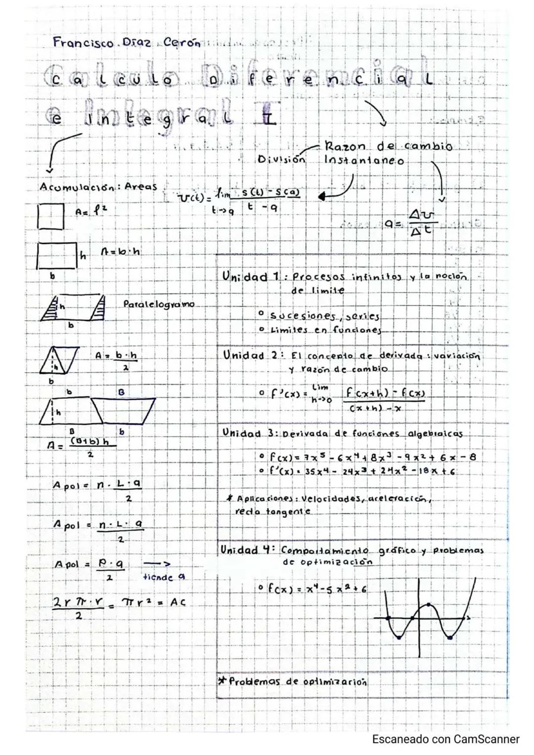 # Francisco. Diaz Cerón:
Calculo diferencial
@ imtegral
Acumulación: Areas
A= 12
hAbh
b
b
Paralelogramo
Abh
2
b
B
Th
B
b
A=(