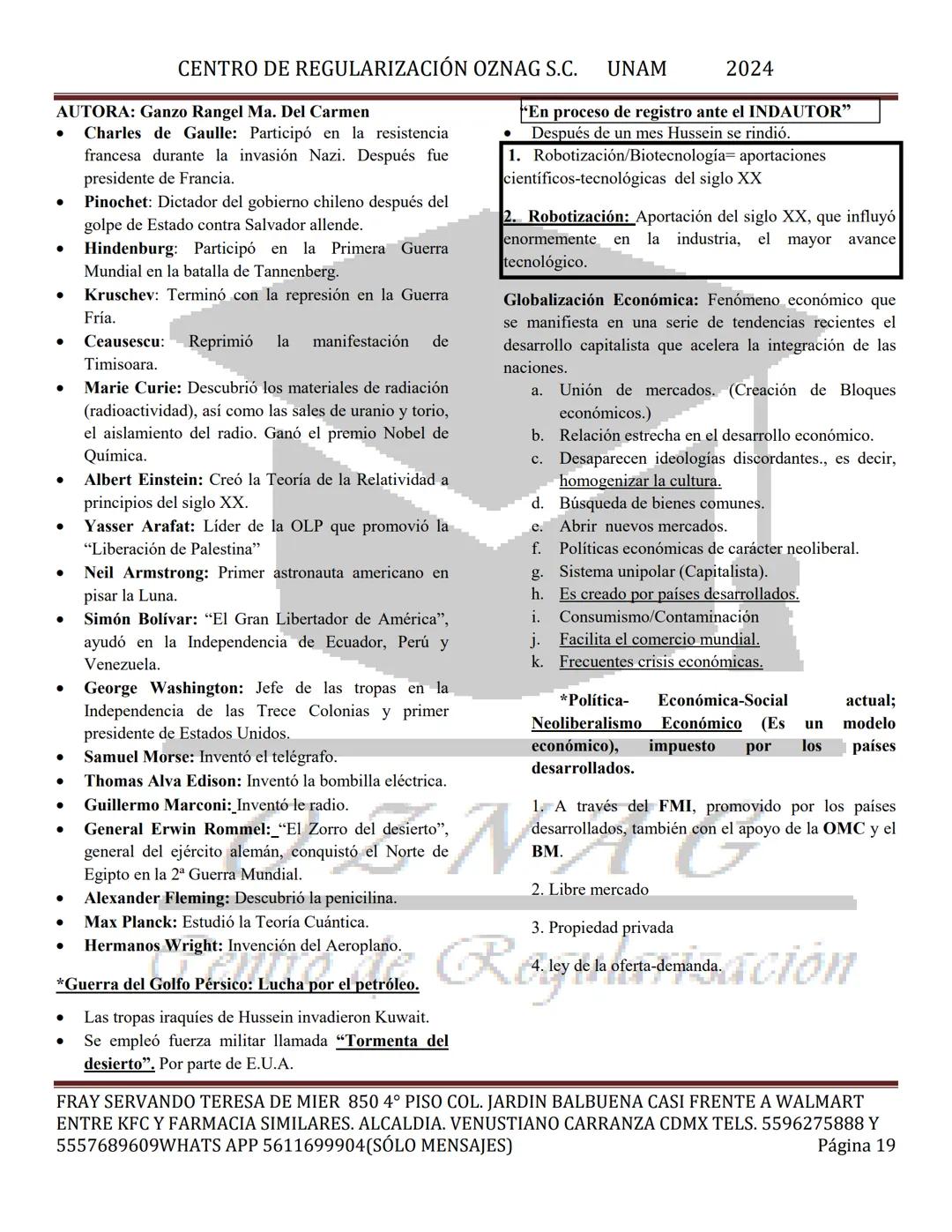 CENTRO DE REGULARIZACIÓN OZNAG S.C. UNAM
AUTORA: Ganzo Rangel Ma. Del Carmen
2024
"En proceso de registro ante el INDAUTOR"
MANUAL TEÓRICO D