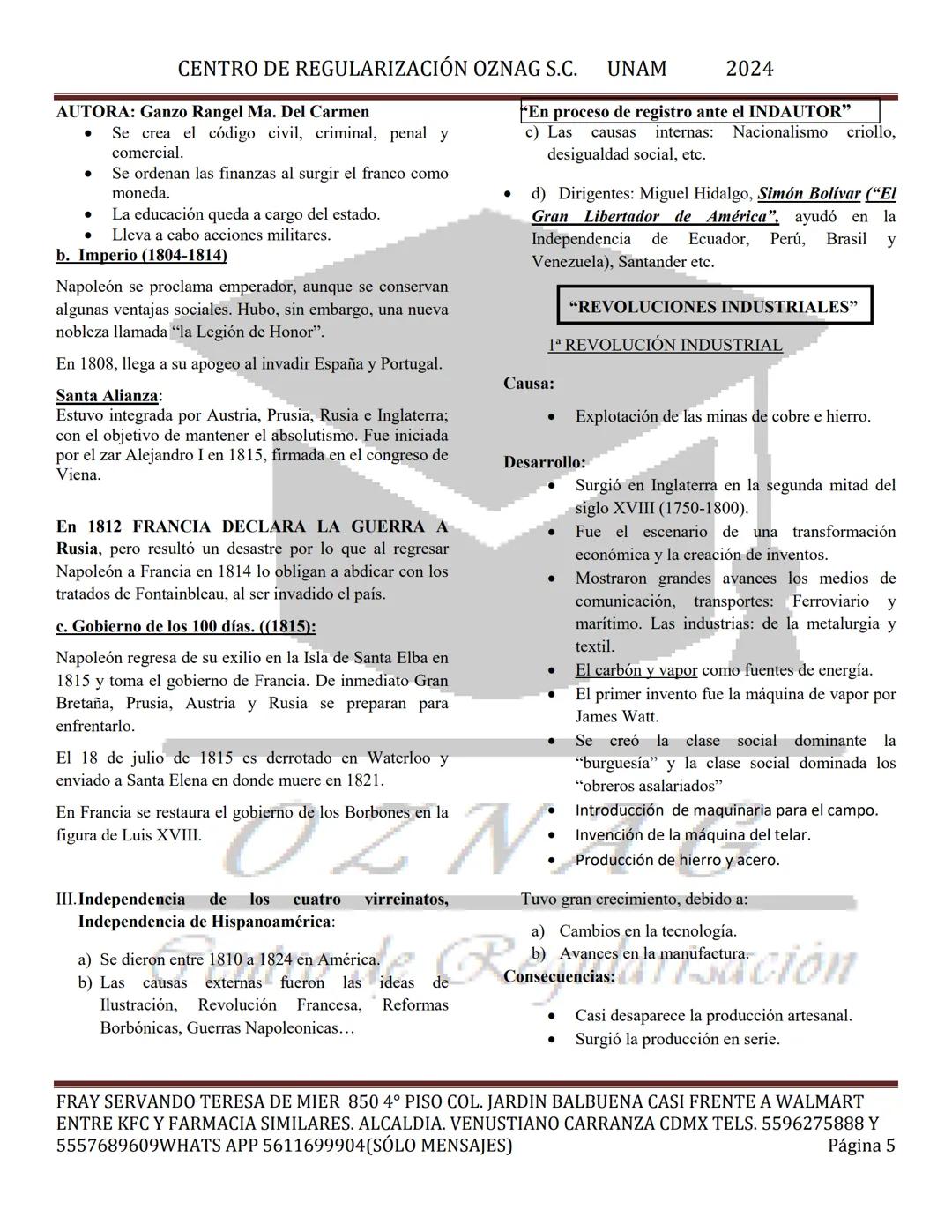 CENTRO DE REGULARIZACIÓN OZNAG S.C. UNAM
AUTORA: Ganzo Rangel Ma. Del Carmen
2024
"En proceso de registro ante el INDAUTOR"
MANUAL TEÓRICO D
