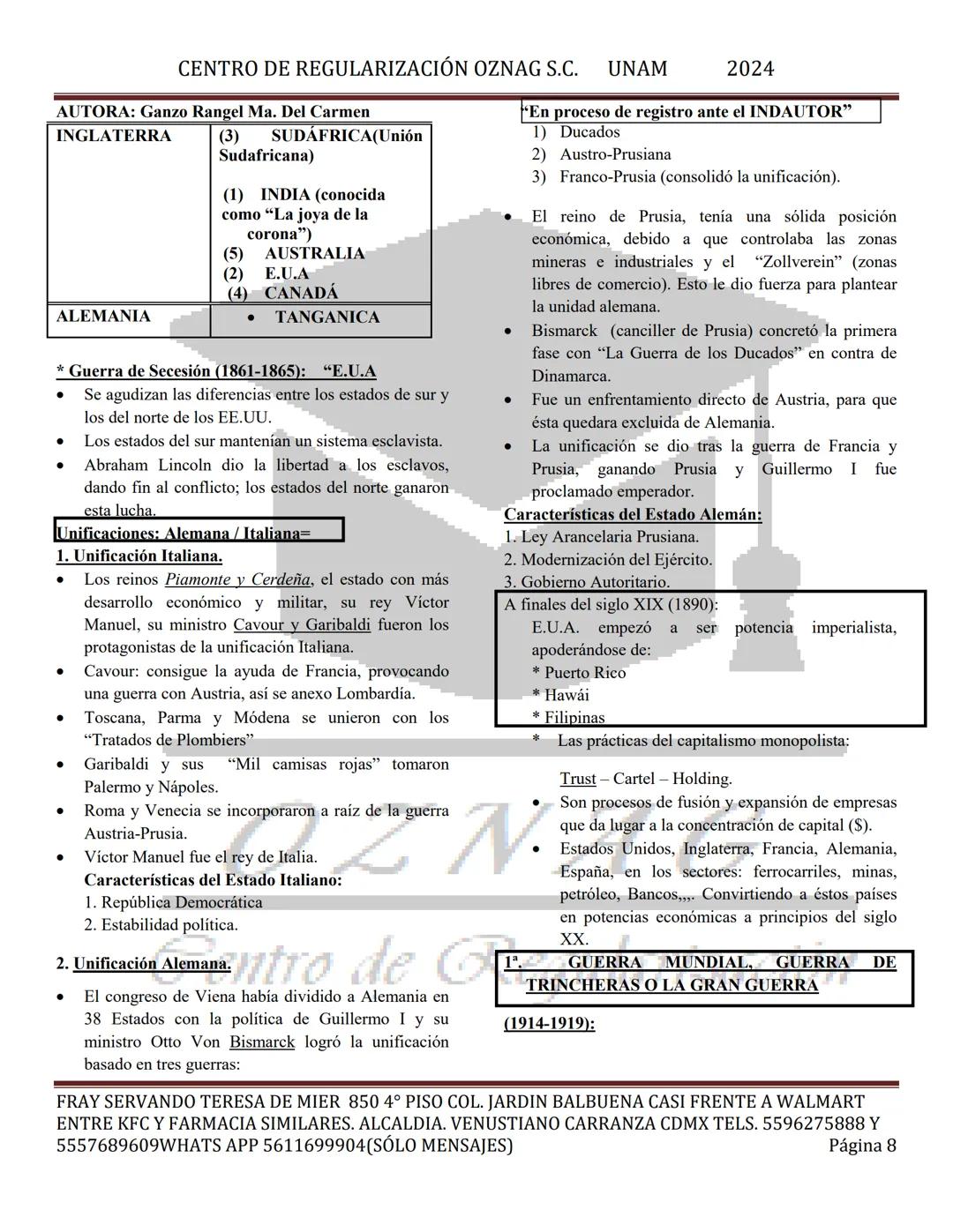 CENTRO DE REGULARIZACIÓN OZNAG S.C. UNAM
AUTORA: Ganzo Rangel Ma. Del Carmen
2024
"En proceso de registro ante el INDAUTOR"
MANUAL TEÓRICO D