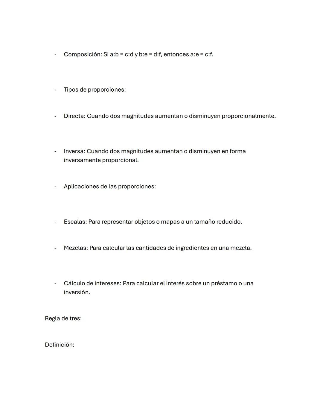 Las proporciones y la regla de tres son herramientas matemáticas que nos permiten
resolver problemas que involucran relaciones entre cantida