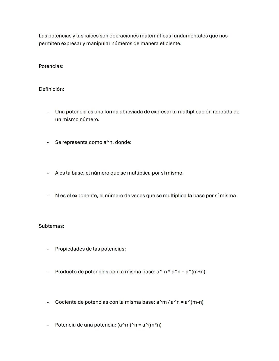Las potencias y las raíces son operaciones matemáticas fundamentales que nos
permiten expresar y manipular números de manera eficiente.
Pot