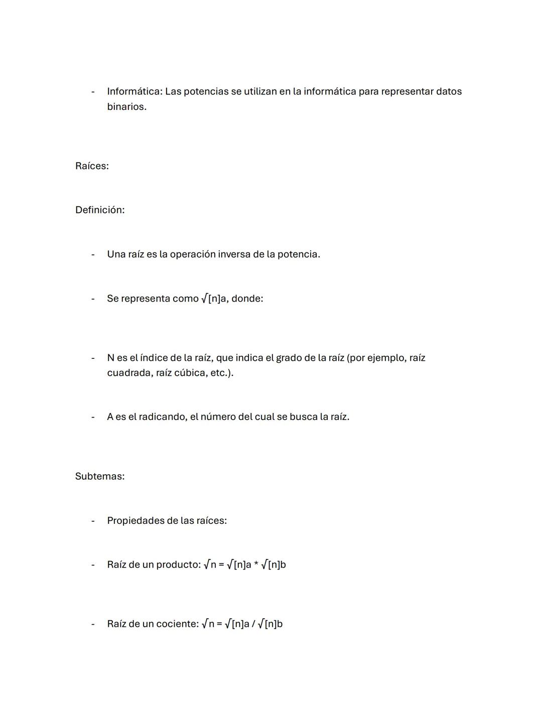 Las potencias y las raíces son operaciones matemáticas fundamentales que nos
permiten expresar y manipular números de manera eficiente.
Pot