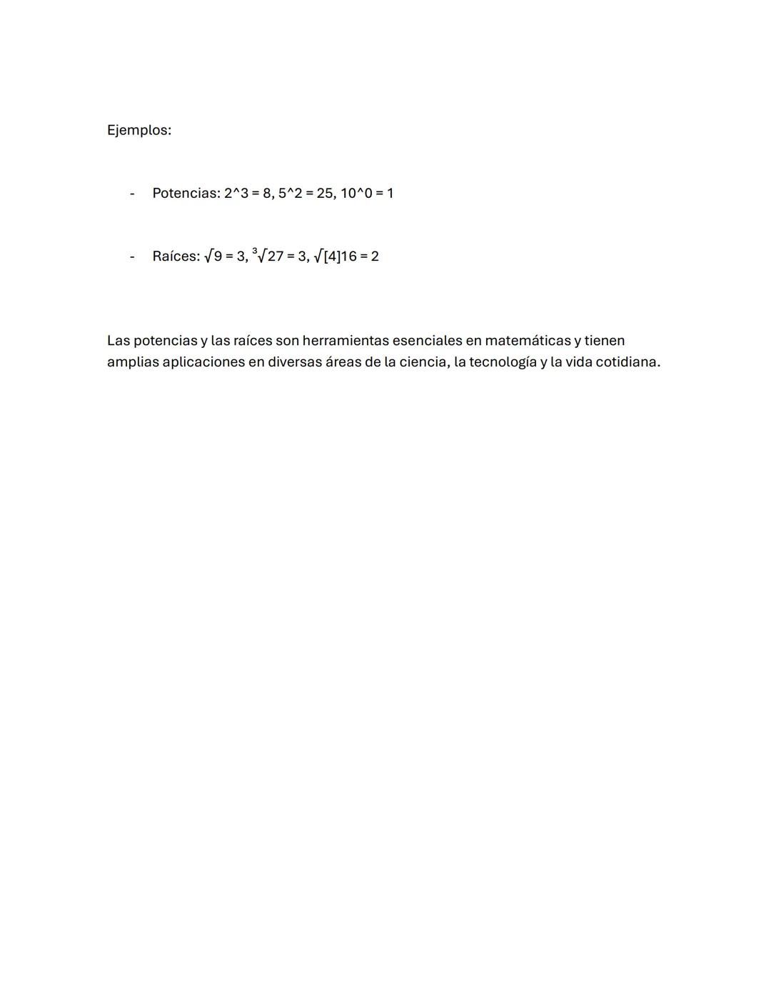 Las potencias y las raíces son operaciones matemáticas fundamentales que nos
permiten expresar y manipular números de manera eficiente.
Pot