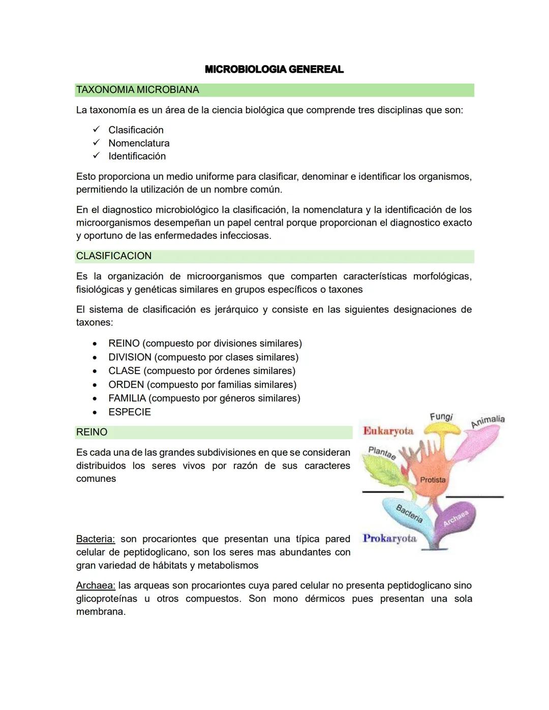 # MICROBIOLOGIA GENEREAL
## TAXONOMIA MICROBIANA
La taxonomía es un área de la ciencia biológica que comprende tres disciplinas que son: