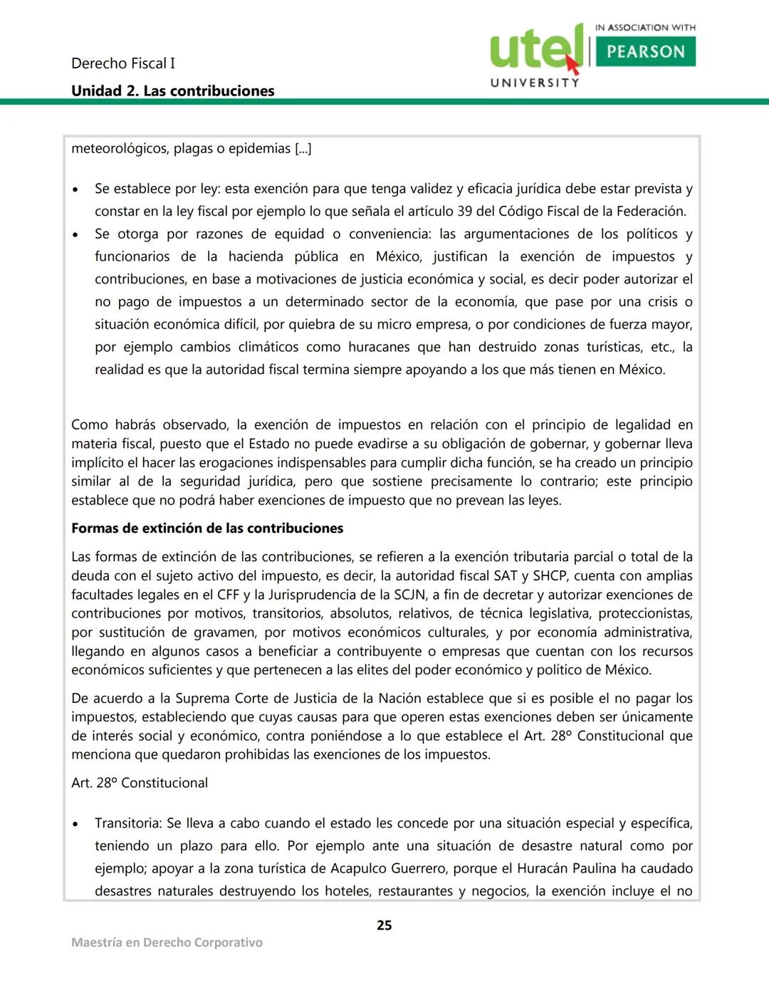 Derecho Fiscal I
Unidad 2. Las contribuciones
utel
UNIVERSITY
IN ASSOCIATION WITH
PEARSON
Presentación
Las contribuciones es la cantidad