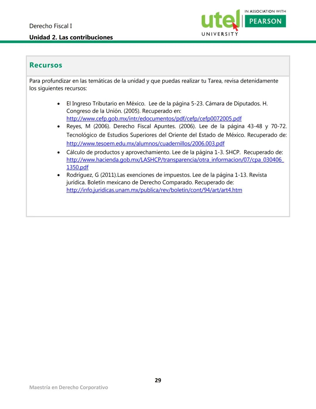 Derecho Fiscal I
Unidad 2. Las contribuciones
utel
UNIVERSITY
IN ASSOCIATION WITH
PEARSON
Presentación
Las contribuciones es la cantidad