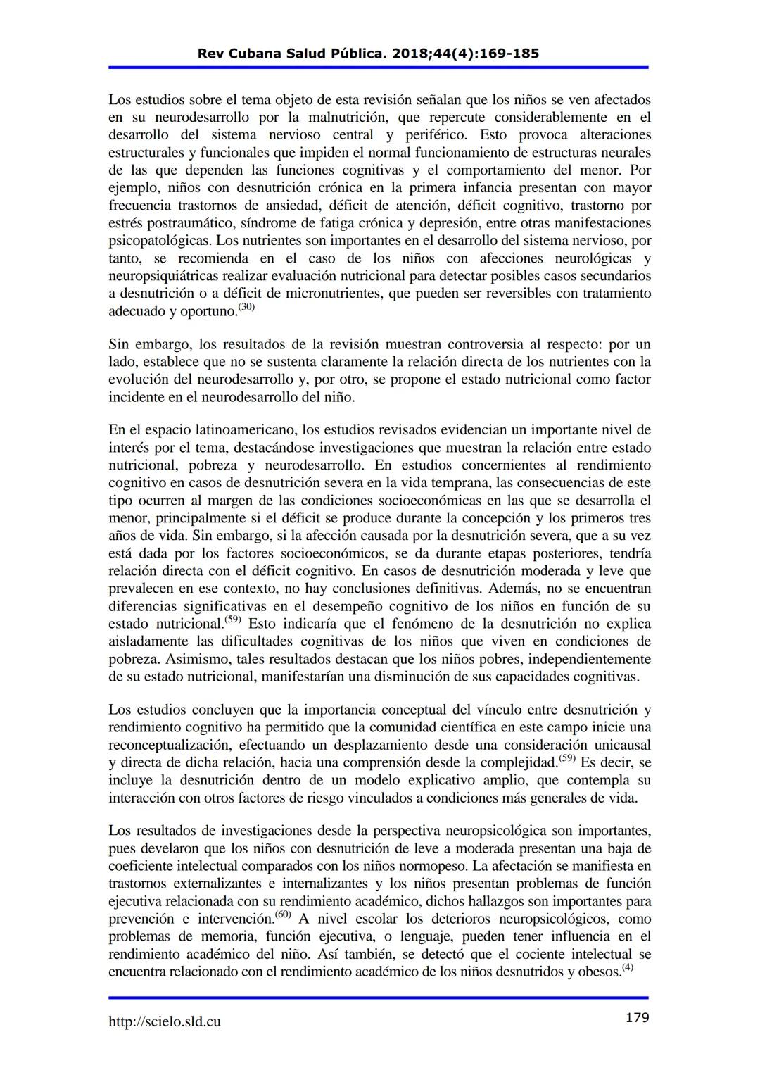 Rev Cubana Salud Pública. 2018;44(4):169-185
Revisión
Estado nutricional y neurodesarrollo en la primera infancia
Nutritional Status and