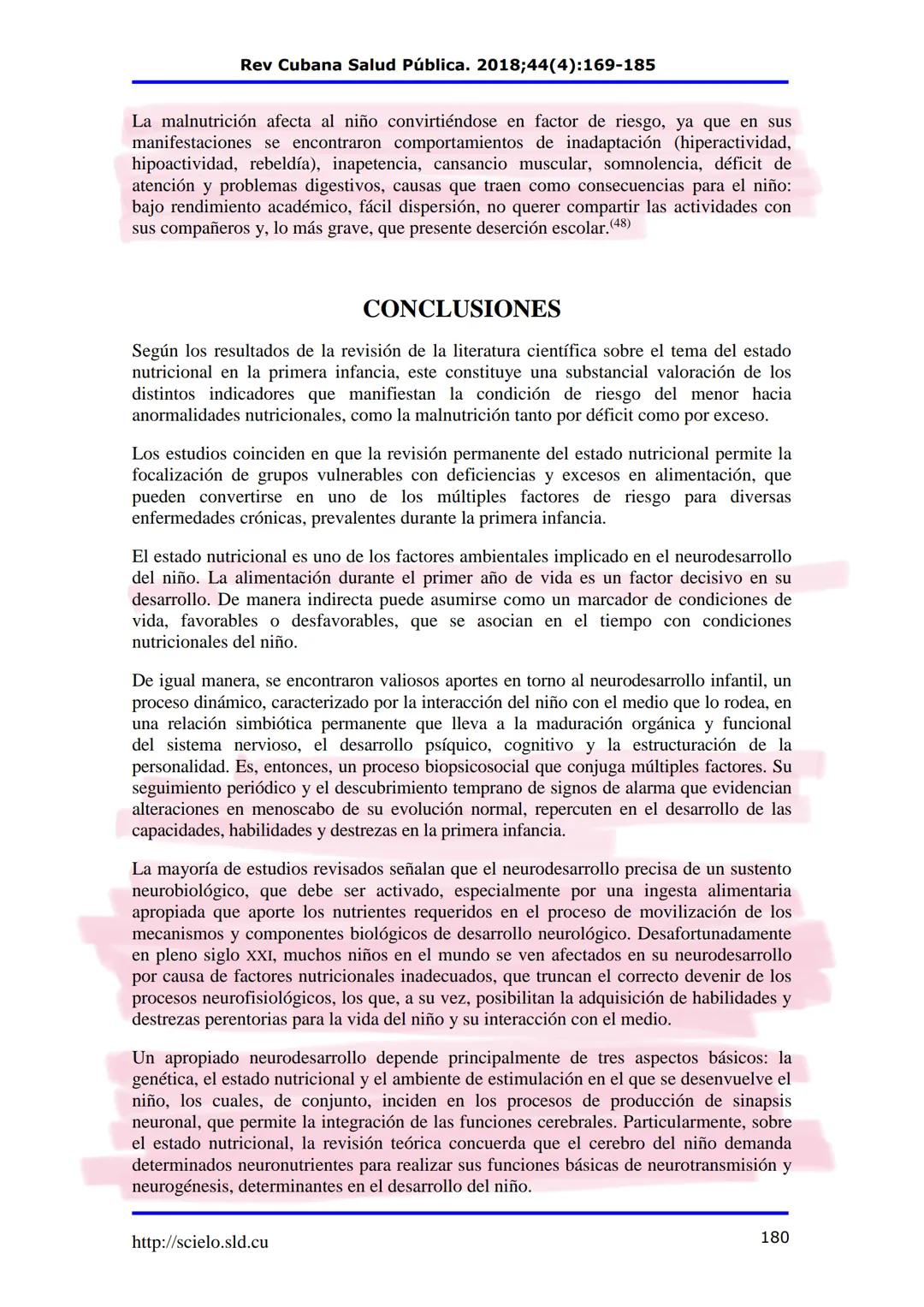 Rev Cubana Salud Pública. 2018;44(4):169-185
Revisión
Estado nutricional y neurodesarrollo en la primera infancia
Nutritional Status and