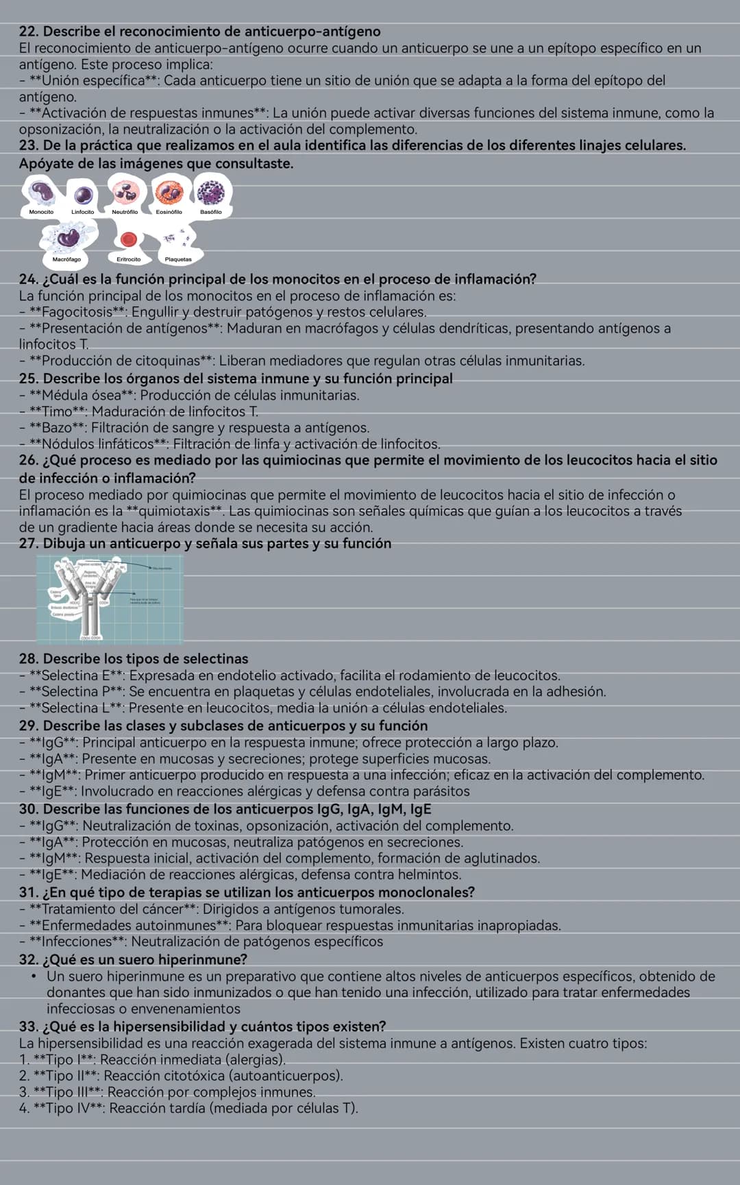 # GUIA DE RESPUESTA INMUNE
1. Define los siguientes conceptos: inmunización, inmunidad, respuesta inmune, sistema inmune.
Describe la difer
