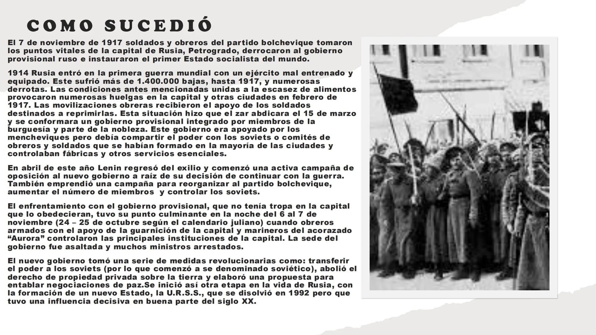 LA
REVOLUCION
RUSA # OQUE FUE?
Uno de los
acontecimientos mas
tracendentes en la
historia fue la revolucion
rusa cuyas repercuciones
influy