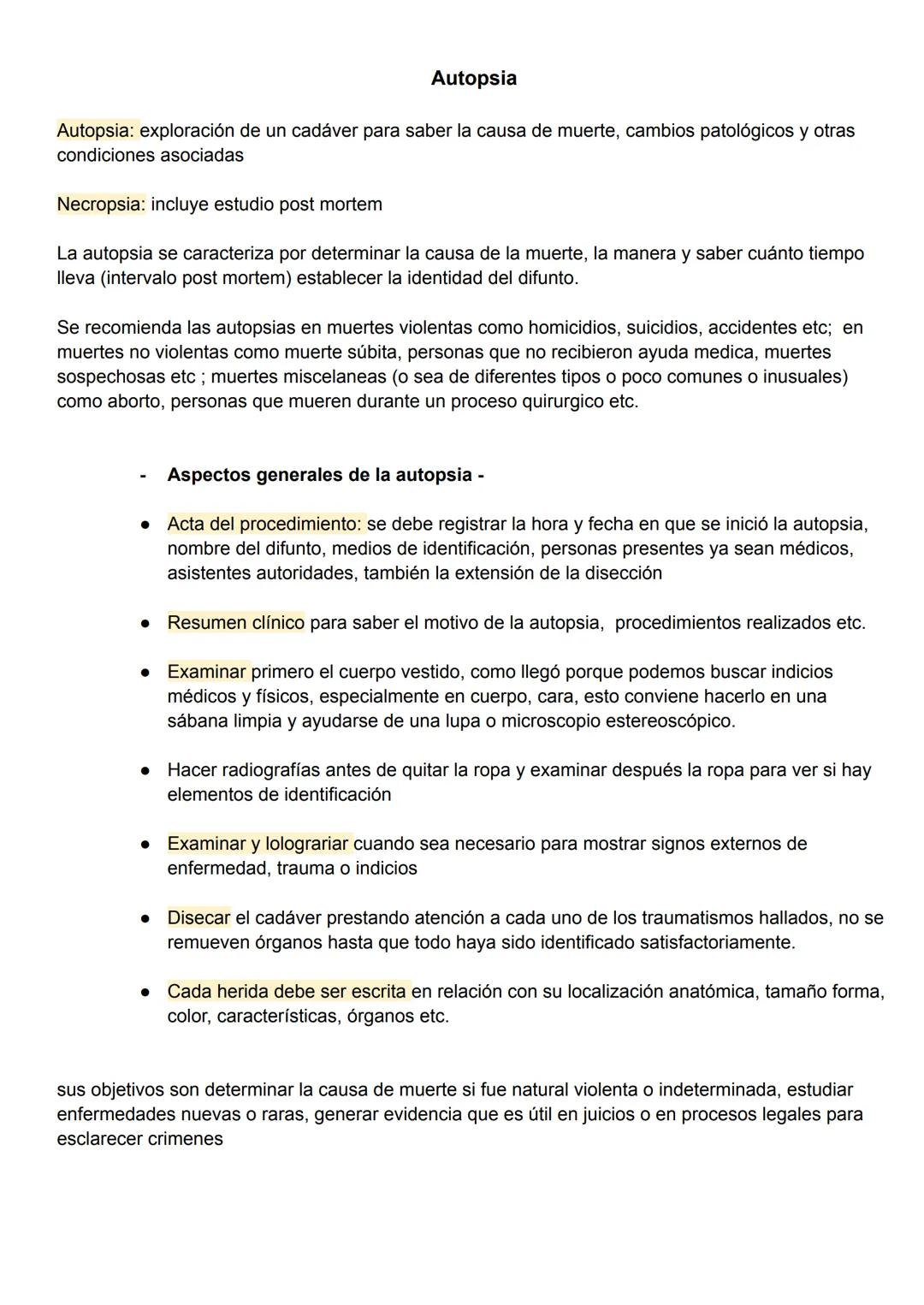 # Autopsia
Autopsia: exploración de un cadáver para saber la causa de muerte, cambios patológicos y otras
condiciones asociadas
Necropsia: