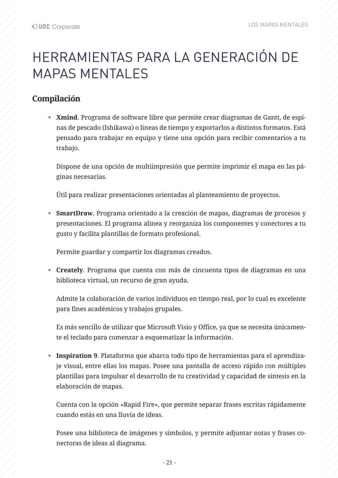LOS MAPAS
MENTALES
UOC Corporate UOC Corporate LOS MAPAS MENTALES
# ÍNDICE
Introducción 3
Objetivos 4
Los mapas mentales y el aprendiza
