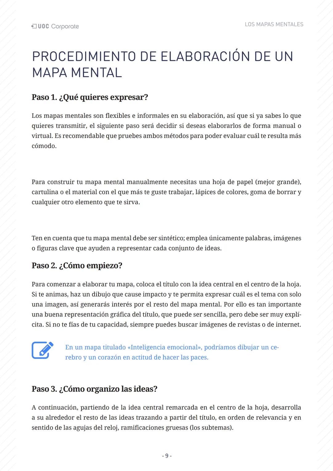 LOS MAPAS
MENTALES
UOC Corporate UOC Corporate LOS MAPAS MENTALES
# ÍNDICE
Introducción 3
Objetivos 4
Los mapas mentales y el aprendiza