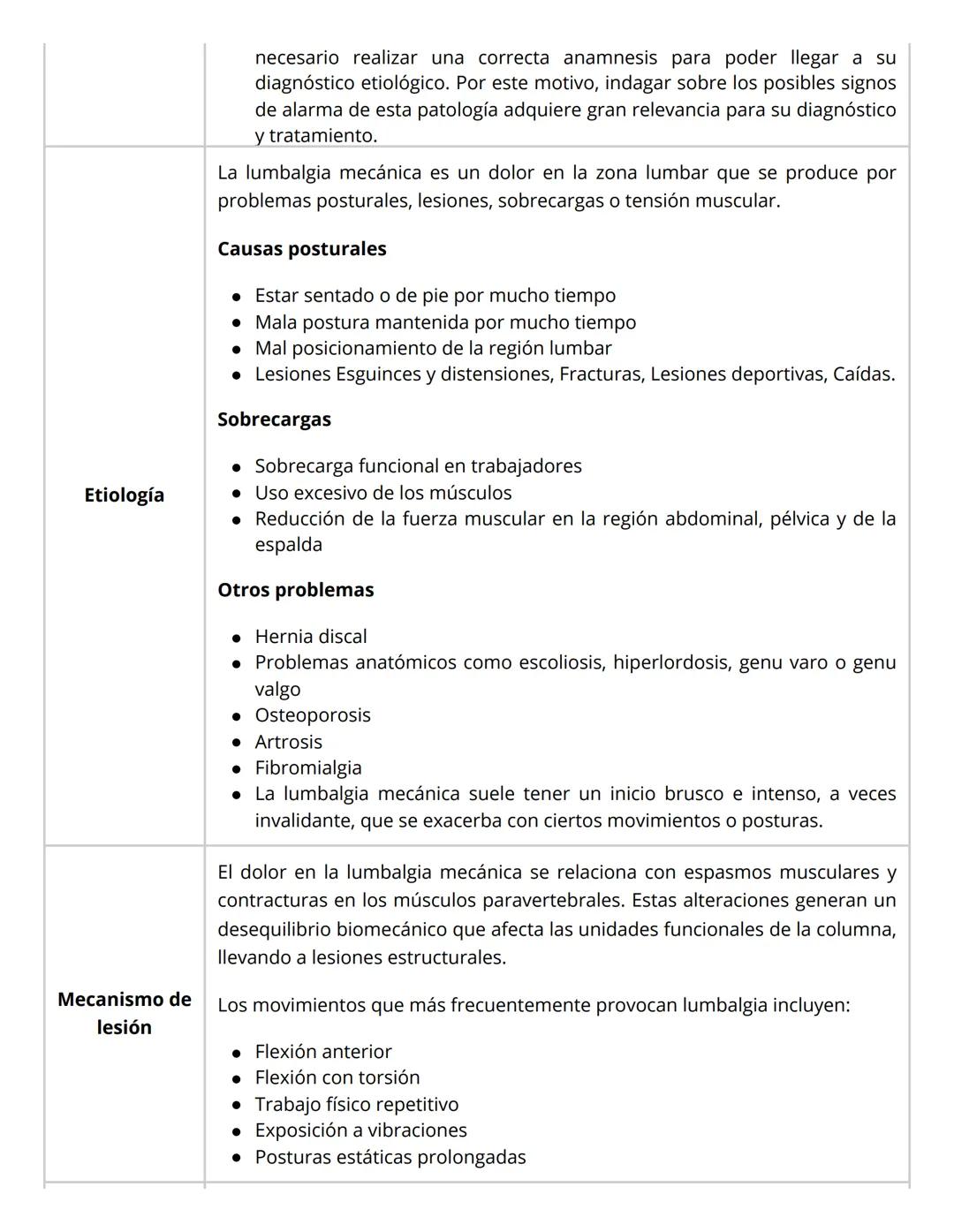 # Lumbalgia mecanica
Hace referencia al dolor lumbar causado por determinados movimientos forzados de la
columna o por malas posturas mante