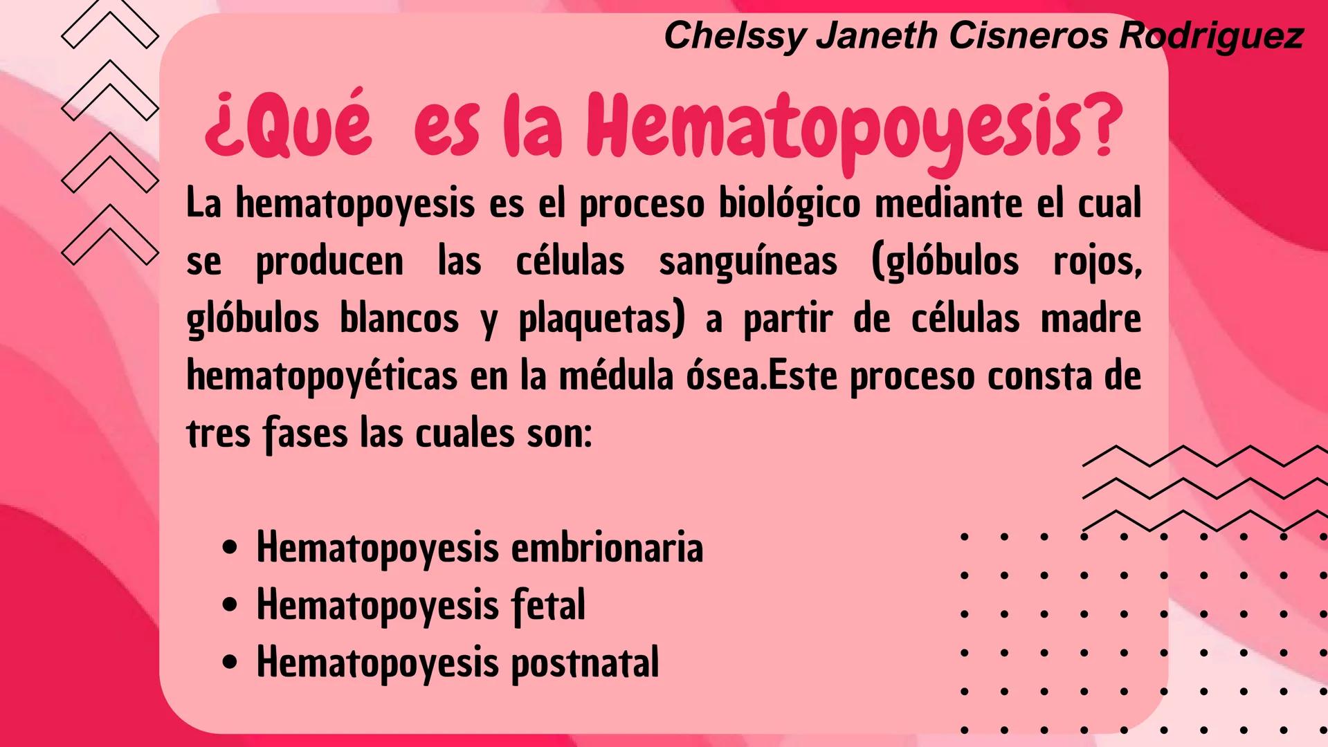 # HEMATOPOYESIS
EQUIPO #3 # Chelssy Janeth Cisneros Rodriguez
¿Qué es la
Hematopoyesis? Chelssy Janeth Cisneros Rodriguez
¿Qué es la Hema