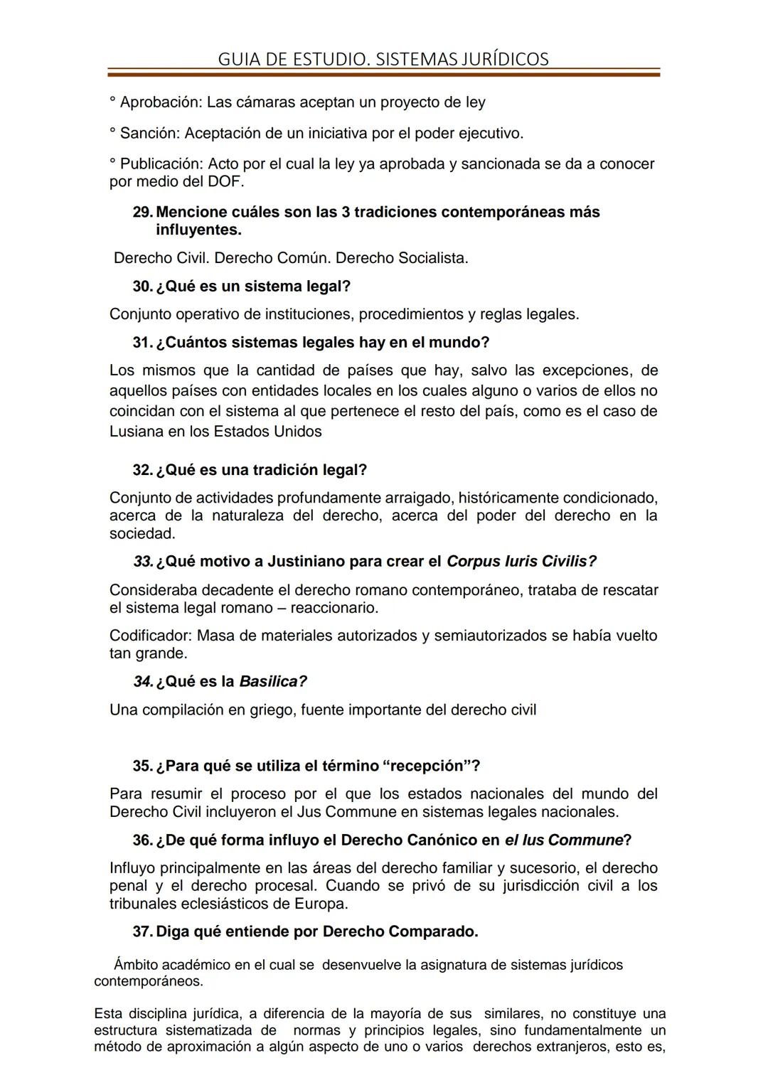 GUIA DE ESTUDIO. SISTEMAS JURÍDICOS
1. Definir Sistema Jurídico.
Conjunto articulado y coherente de instituciones, métodos, procedimientos