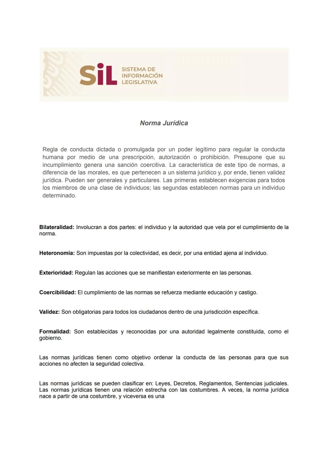 # SİL
SISTEMA DE
INFORMACIÓN
LEGISLATIVA
# Norma Jurídica
Regla de conducta dictada o promulgada por un poder legítimo para regular la con