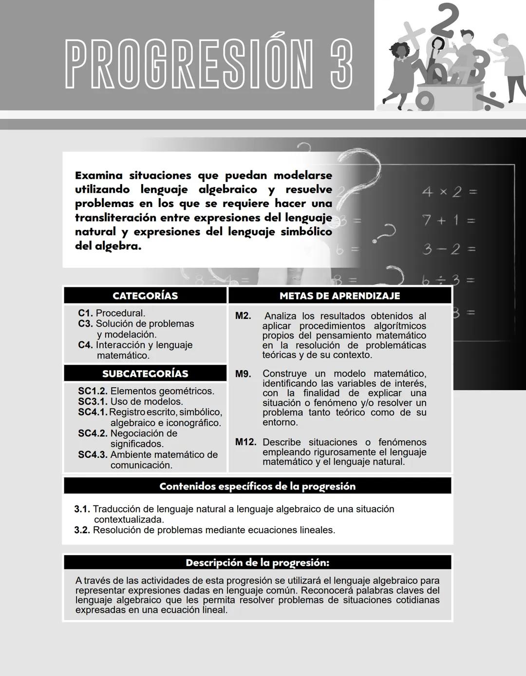 # PROGRESIÓN 1
π
MATH
Compara considerando sus aprendizajes de
trayectoria, el lenguaje natural con el lenguaje
matemático para observar q