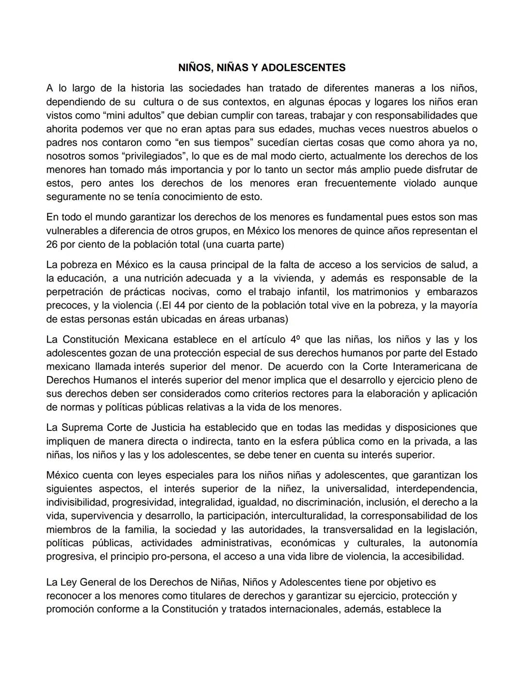 # NIÑOS, NIÑAS Y ADOLESCENTES
A lo largo de la historia las sociedades han tratado de diferentes maneras a los niños,
dependiendo de su cul