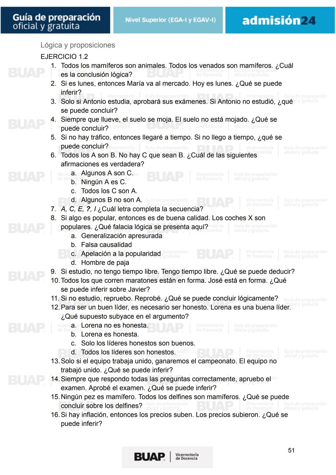 Guía de
preparación
oficial y gratuita
Nivel Superior (EGA-I y EGAV-I)
admisión24
BUAP
Vicerrectoría
de Docencia # Guía de preparación
of