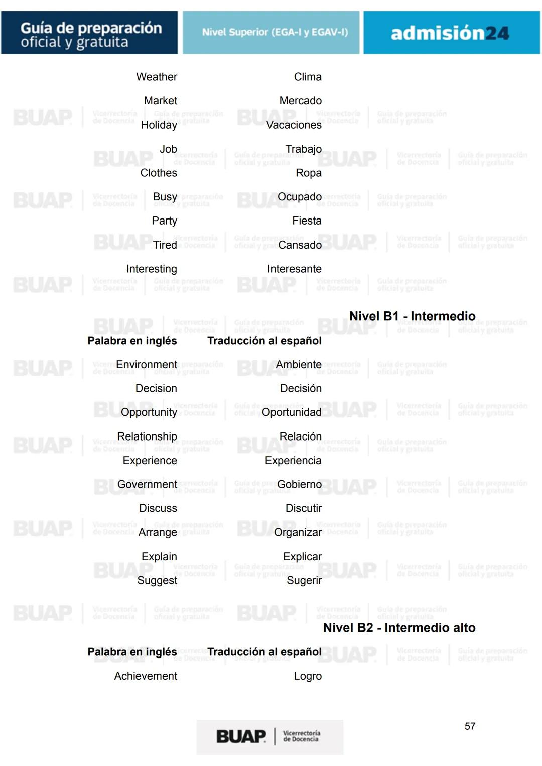 Guía de
preparación
oficial y gratuita
Nivel Superior (EGA-I y EGAV-I)
admisión24
BUAP
Vicerrectoría
de Docencia # Guía de preparación
of