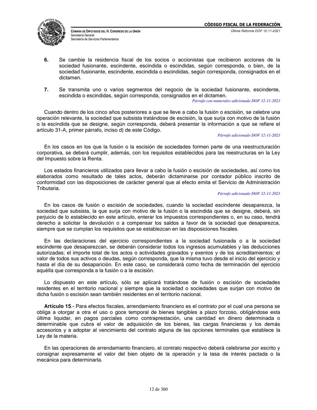 # MEXICA
CAMARA DE DIPUTADOS DEL H. CONGRESO DE LA UNIÓN
Secretaría General
Secretaría de Servicios Parlamentarios
# CÓDIGO FISCAL DE LA FE