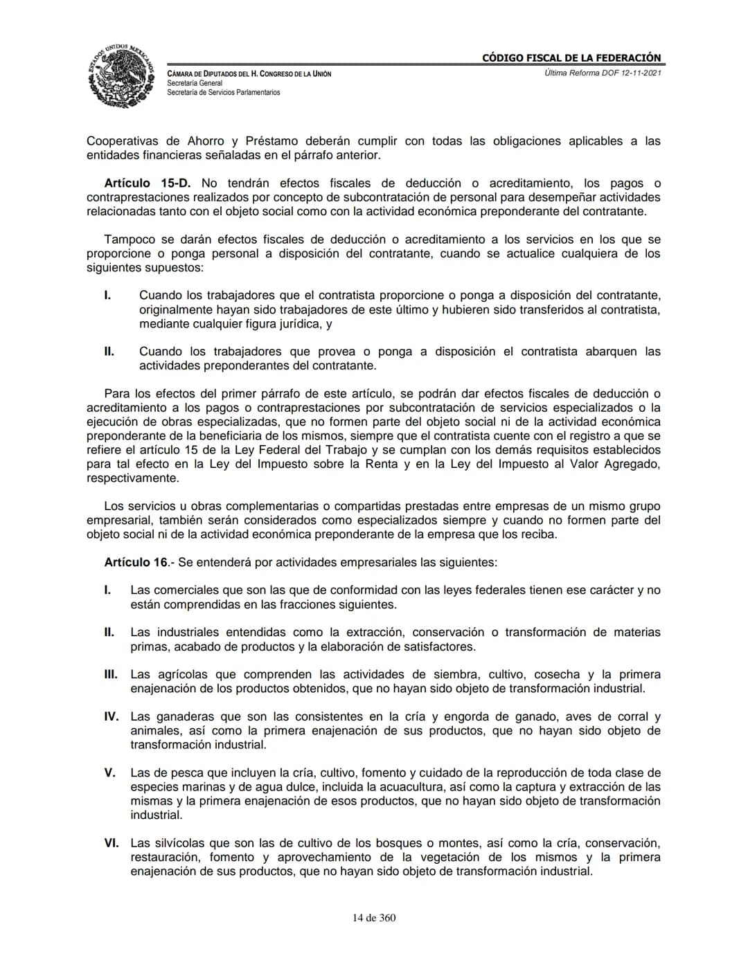 # MEXICA
CAMARA DE DIPUTADOS DEL H. CONGRESO DE LA UNIÓN
Secretaría General
Secretaría de Servicios Parlamentarios
# CÓDIGO FISCAL DE LA FE