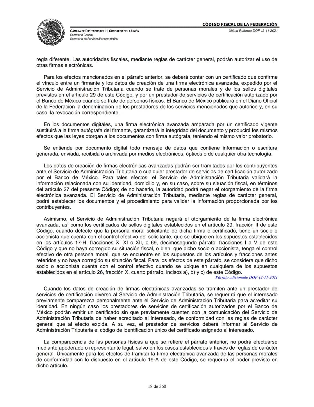 # MEXICA
CAMARA DE DIPUTADOS DEL H. CONGRESO DE LA UNIÓN
Secretaría General
Secretaría de Servicios Parlamentarios
# CÓDIGO FISCAL DE LA FE