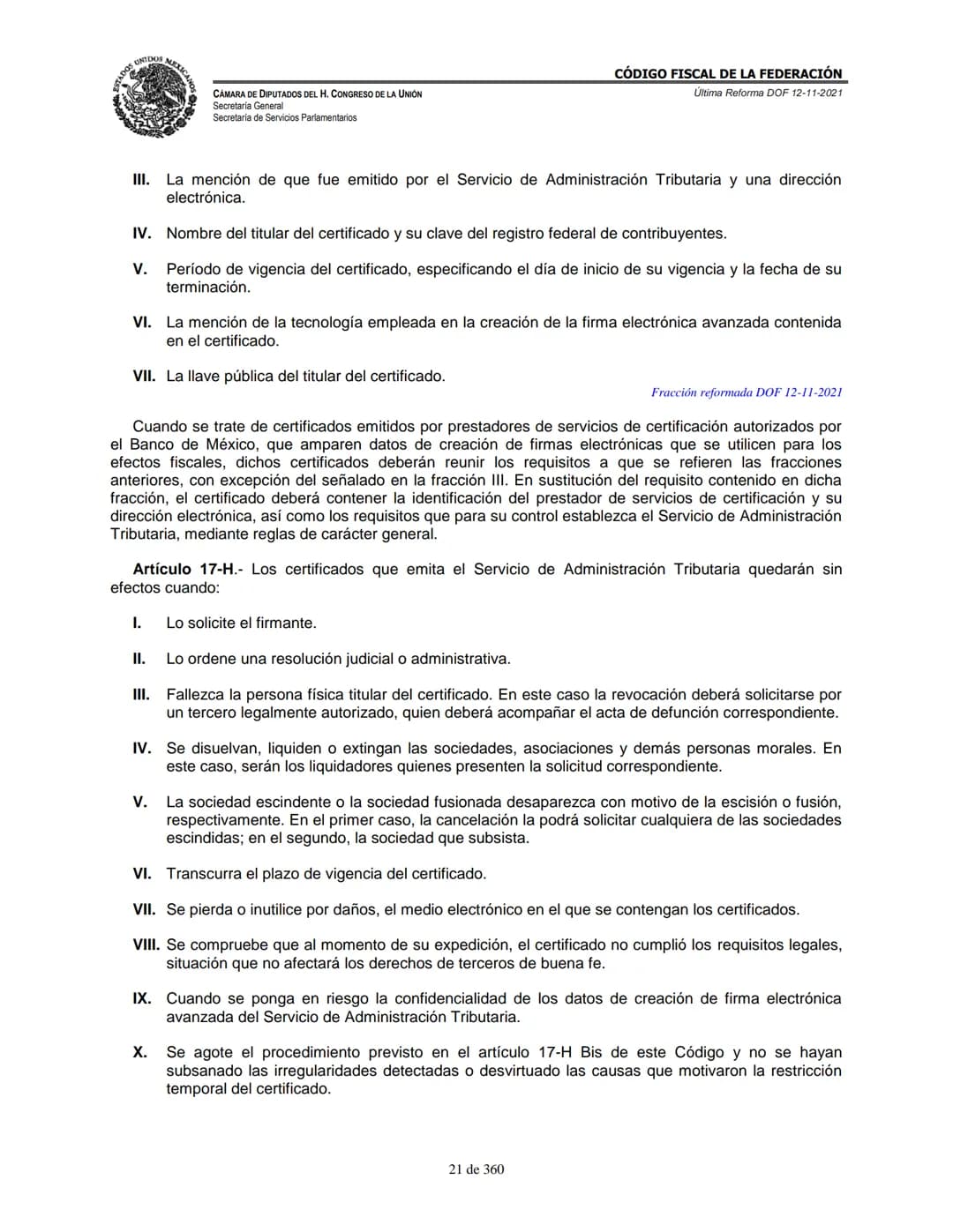 # MEXICA
CAMARA DE DIPUTADOS DEL H. CONGRESO DE LA UNIÓN
Secretaría General
Secretaría de Servicios Parlamentarios
# CÓDIGO FISCAL DE LA FE