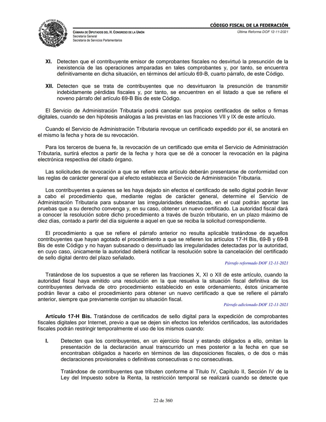 # MEXICA
CAMARA DE DIPUTADOS DEL H. CONGRESO DE LA UNIÓN
Secretaría General
Secretaría de Servicios Parlamentarios
# CÓDIGO FISCAL DE LA FE