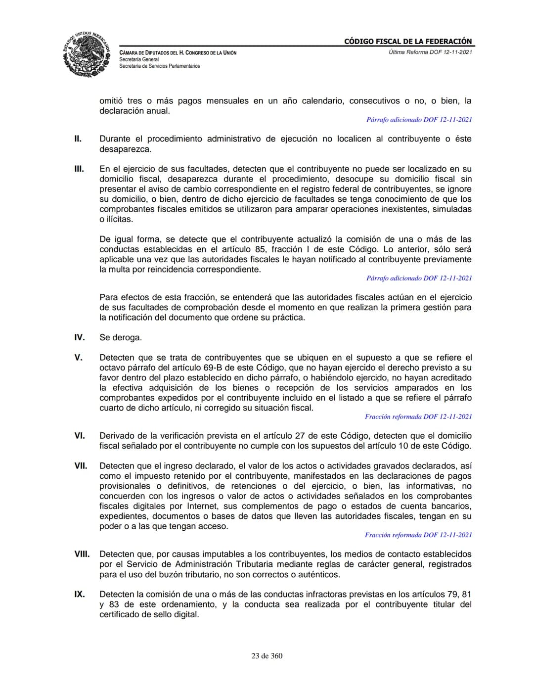 # MEXICA
CAMARA DE DIPUTADOS DEL H. CONGRESO DE LA UNIÓN
Secretaría General
Secretaría de Servicios Parlamentarios
# CÓDIGO FISCAL DE LA FE